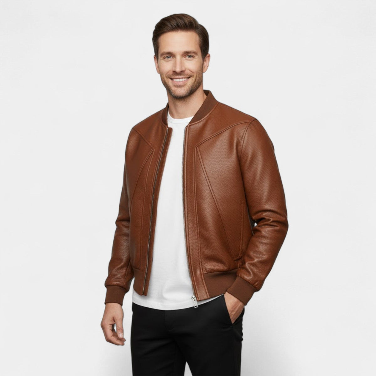 Men's Textured Leather Jacket – Structured Regular Fit