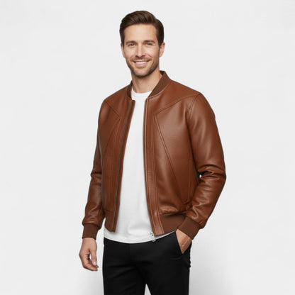 Men's Textured Leather Jacket – Structured Regular Fit