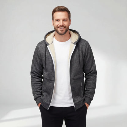 Men's Sherpa Fleece Zip Hoodie – Relaxed Fit Cardigan