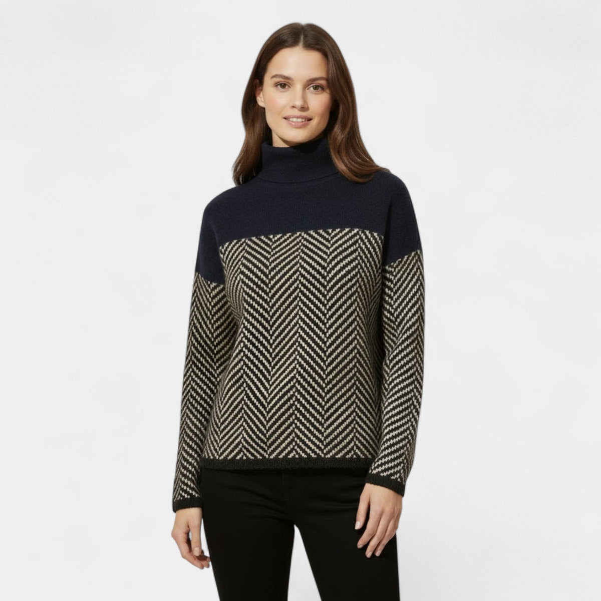 Women's Roll Neck Jumper – Pure Wool, Ribbed Cuffs