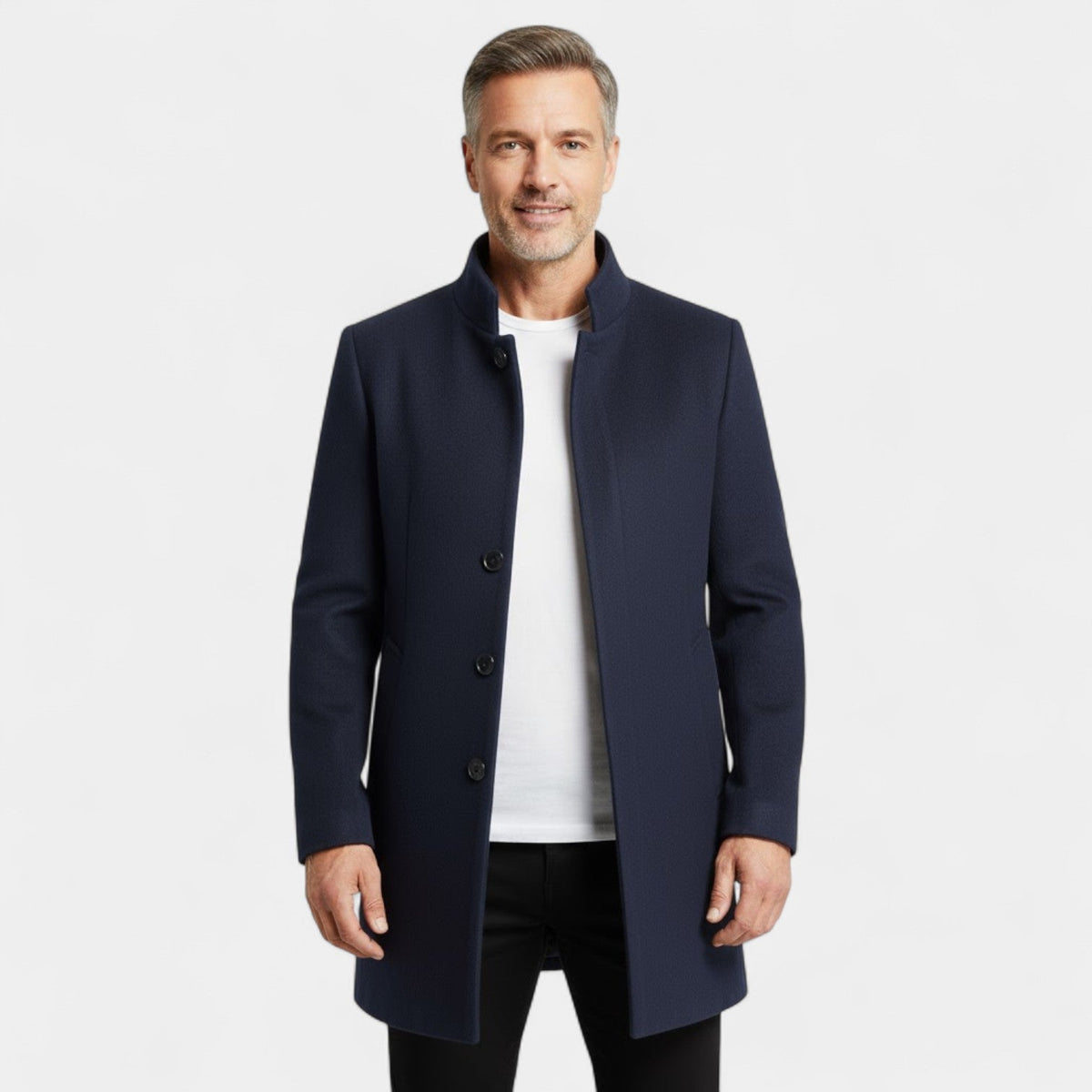 Men's Long Wool Blend Coat – Trench Collar Slim Line