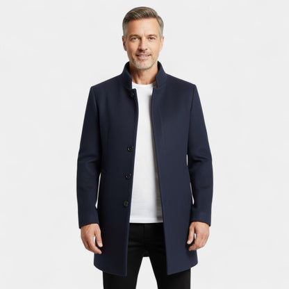 Men's Long Wool Blend Coat – Trench Collar Slim Line