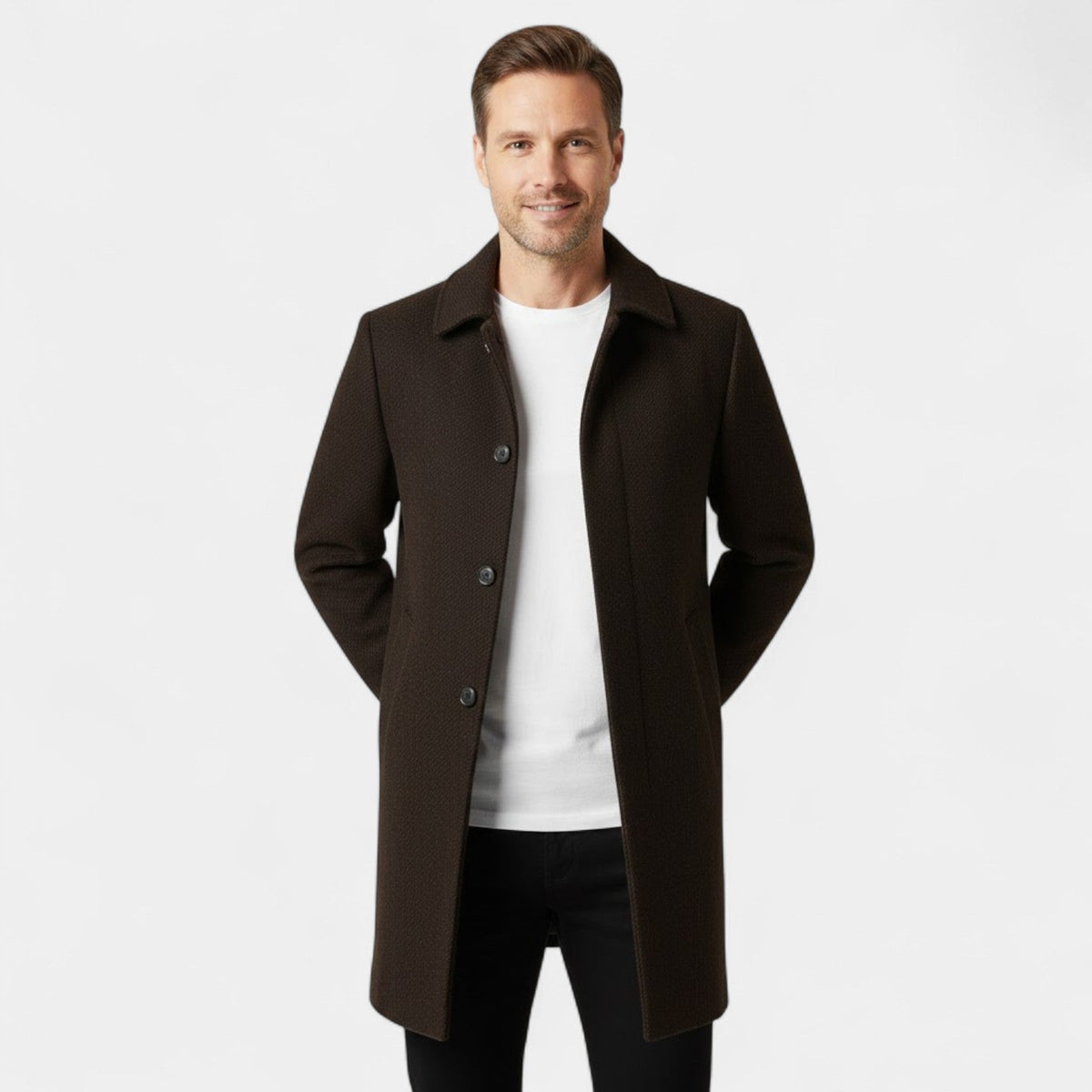 Men's Wool and Velvet Coat – Classic Lapel Collar