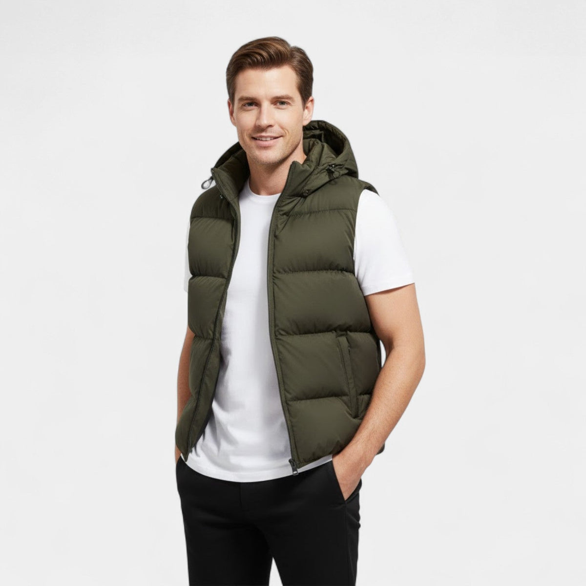Men's Hooded Body Warmer – Thick Quilted Cotton