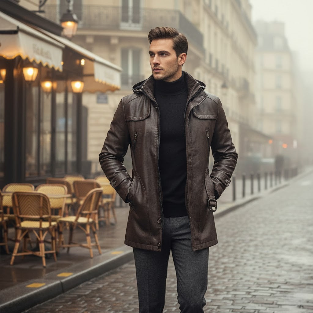 Men's Leather Trench Jacket – Mid Length Modern Cut