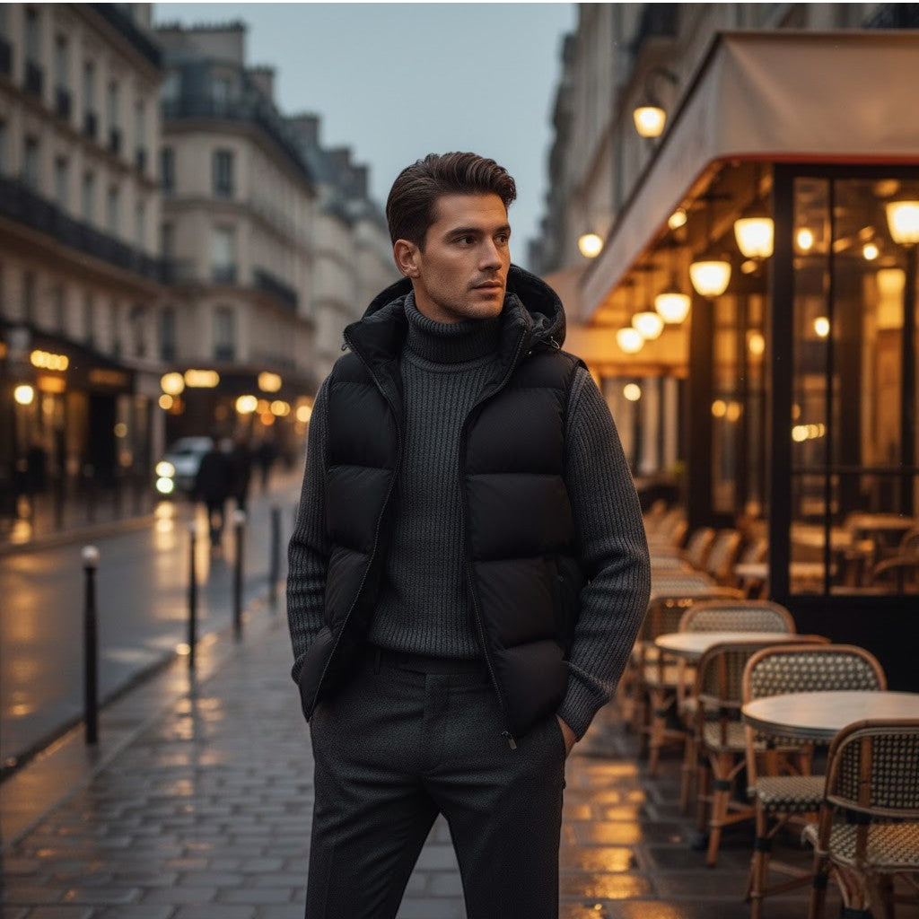Men's Hooded Body Warmer – Thick Quilted Cotton