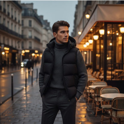 Men's Hooded Body Warmer – Thick Quilted Cotton