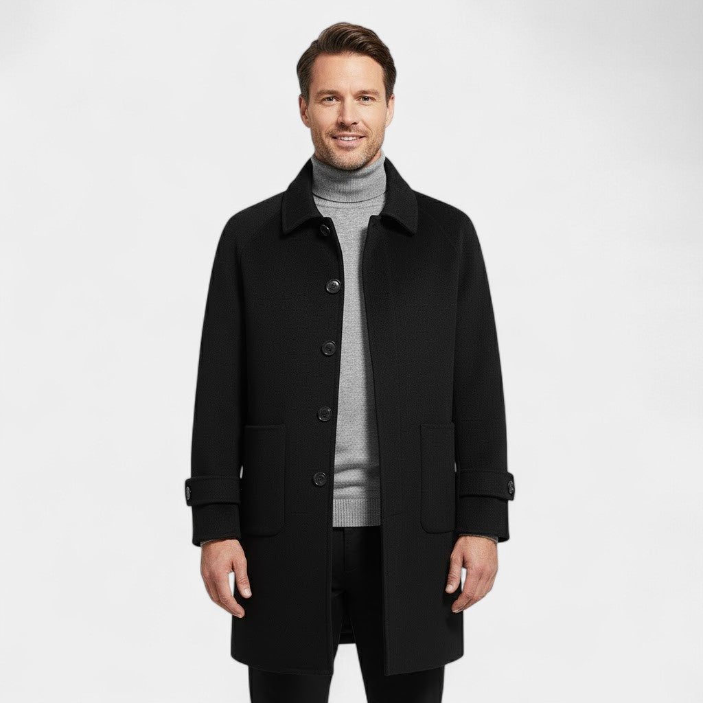 Men's Reversible Cashmere Coat – Mid Length, Single Breasted