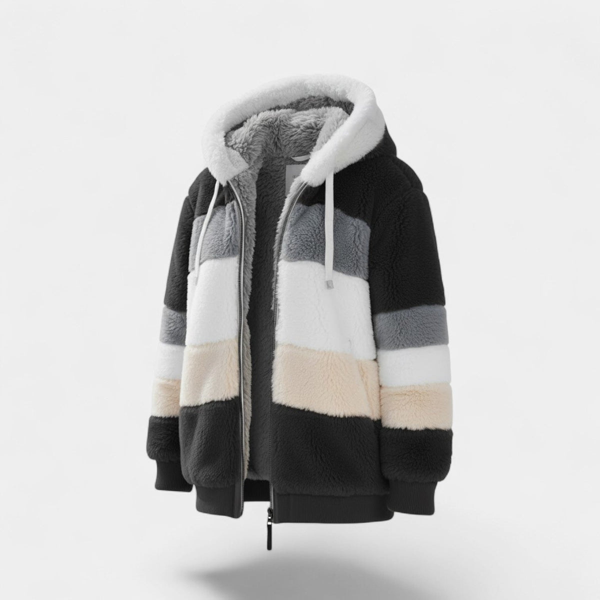 Women's Hooded Plush Coat – Multicoloured Mid Length