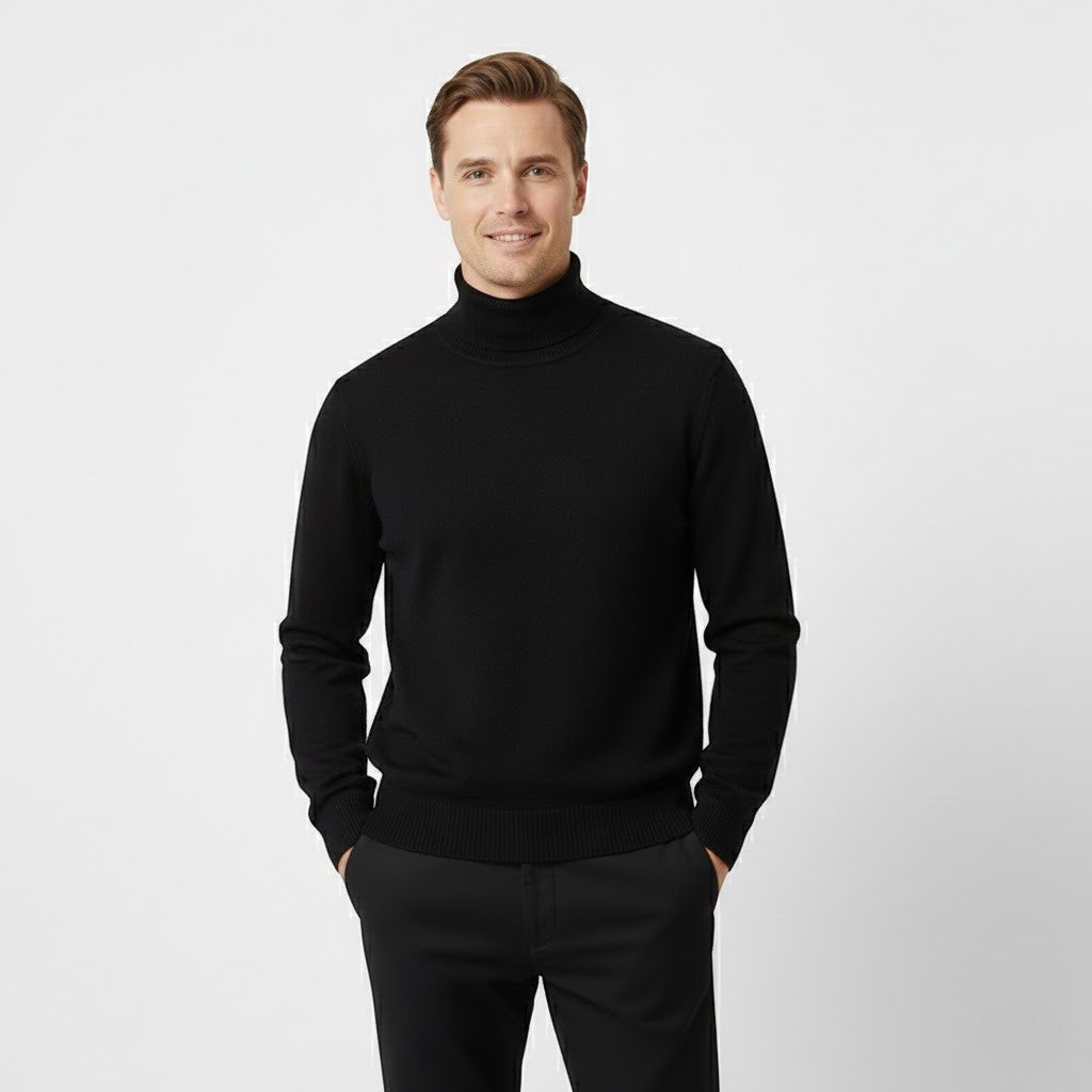 Men's Roll Neck Jumper – Wool Lined Velvet Texture