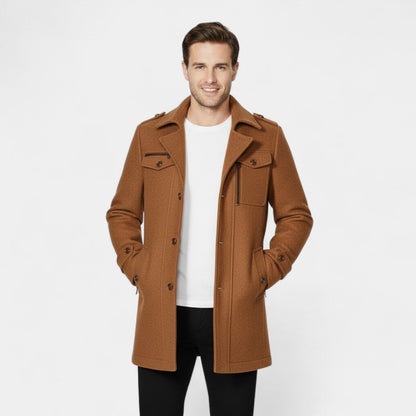 Men's Mid-Length Wool Coat – Double Collar, Quilted Lining