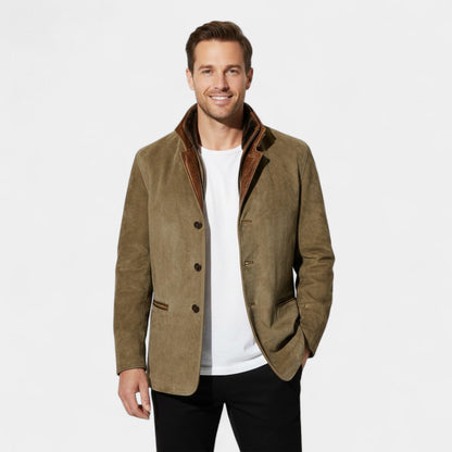 Men's Vintage Suede Jacket – Leather Trim Collar