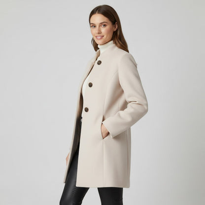 Women's Long Jacket – Blended Fabric with Button Front