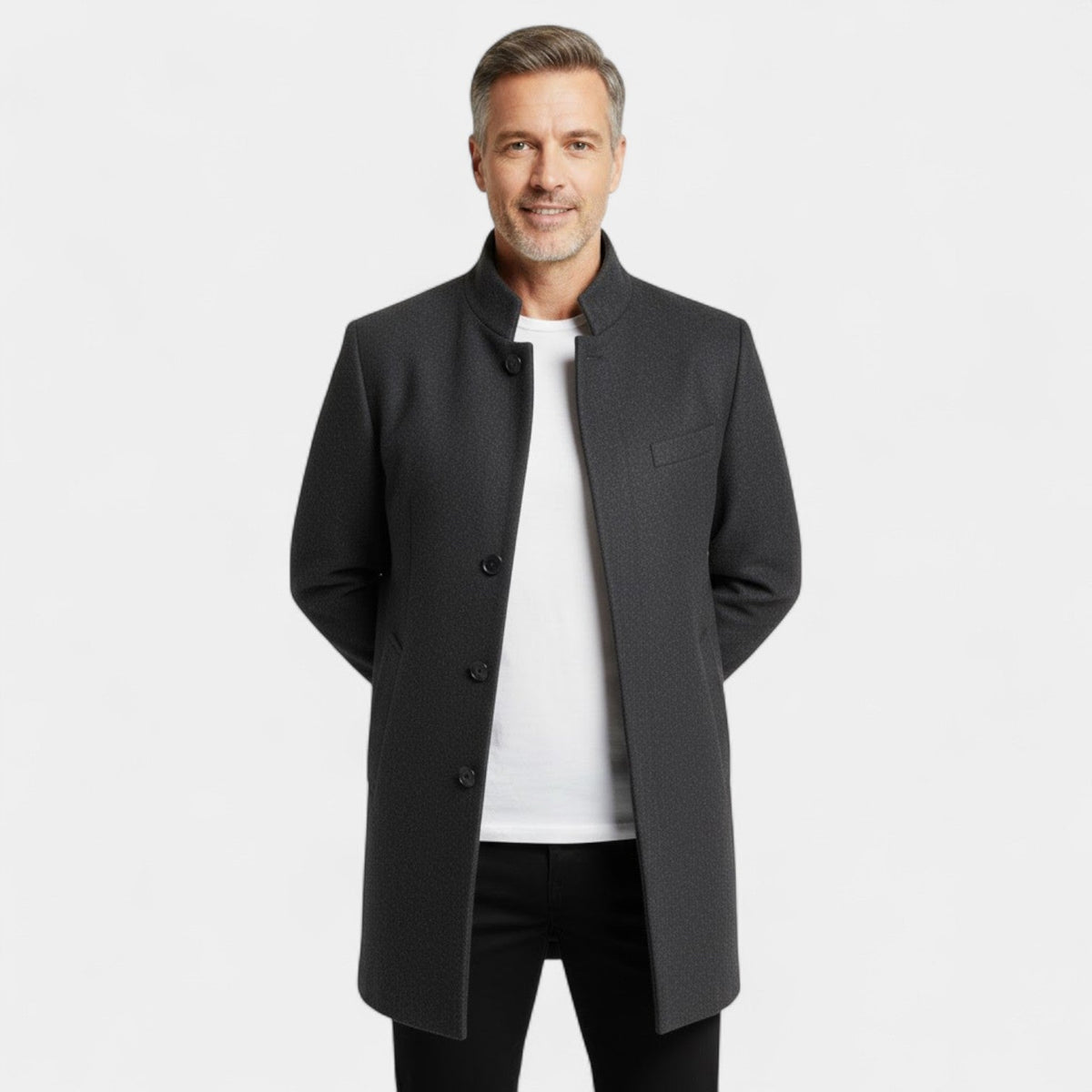 Men's Long Wool Blend Coat – Trench Collar Slim Line