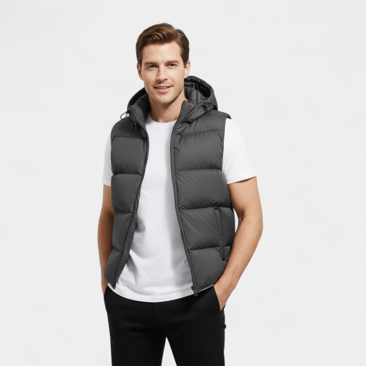 Men's Hooded Body Warmer – Thick Quilted Cotton