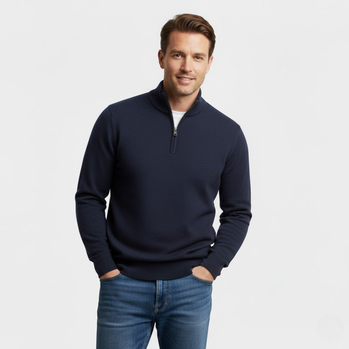 Men's Half Zip Knitted Jumper – Stand Collar Soft Knit