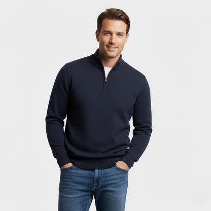Men's Half Zip Knitted Jumper – Stand Collar Soft Knit
