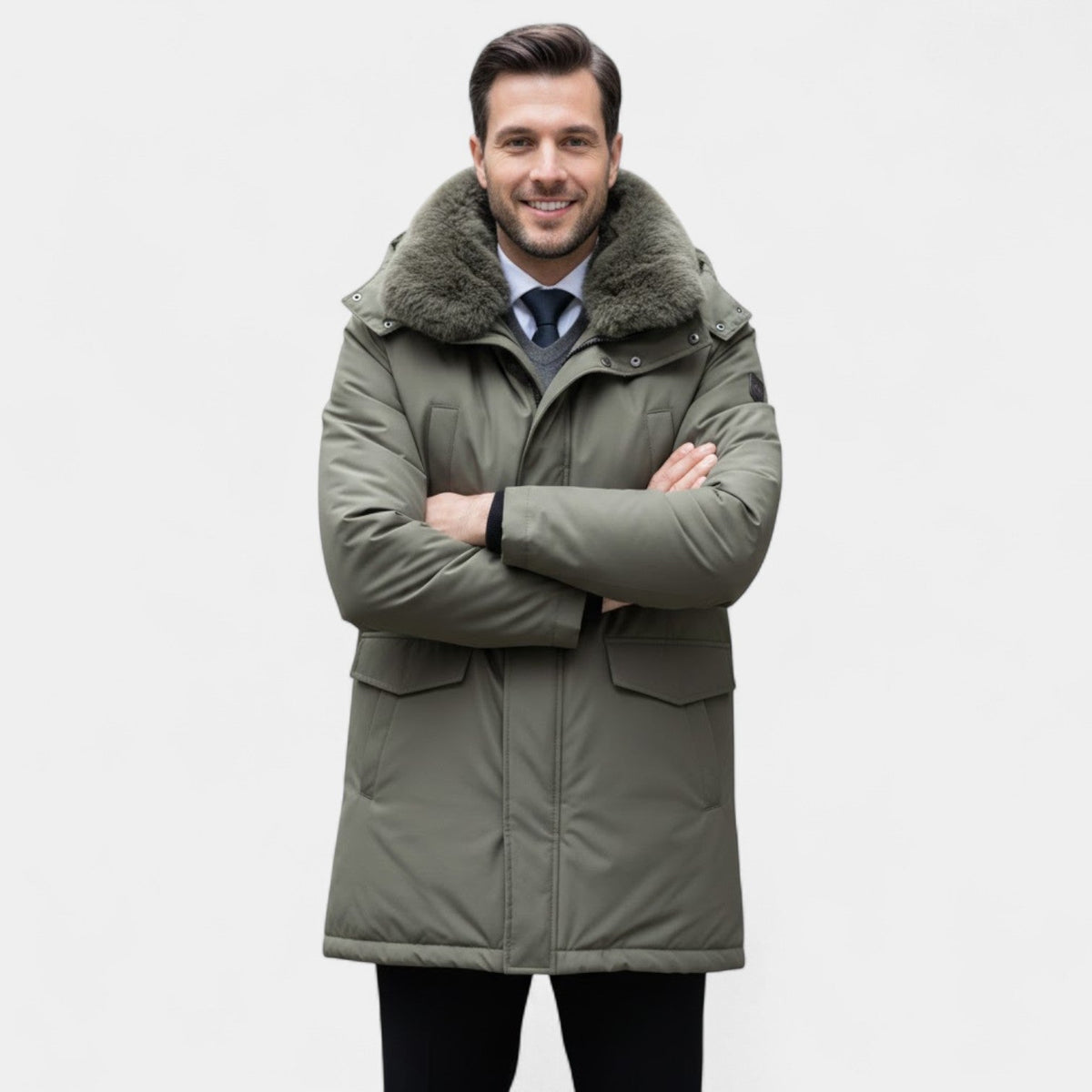 Men's Mid Length Lined Jacket – Removable faux fur Collar