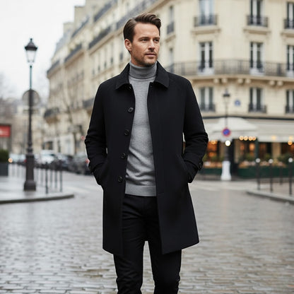 Men's Reversible Cashmere Coat – Mid Length, Single Breasted