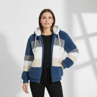 Women's Hooded Plush Coat – Multicoloured Mid Length