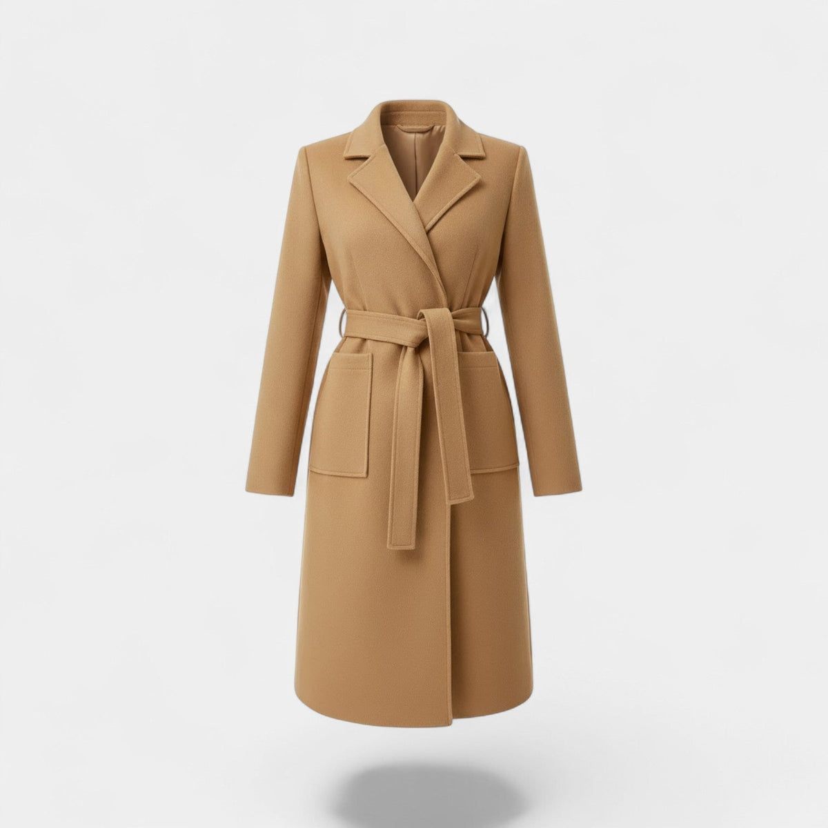 Women's Long Wool Blend Coat – Lace Belt at the Waist