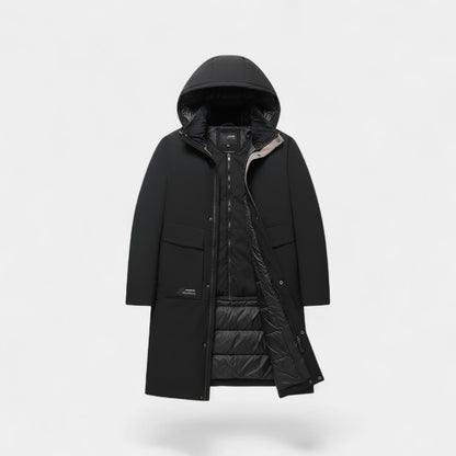 Men's Long Quilted Hooded Coat – Cotton Padded Warmth