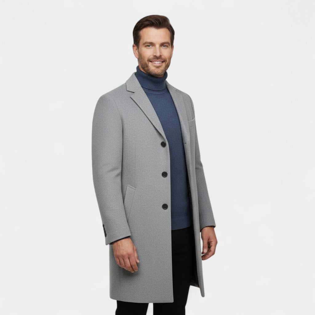 Men's Wool Trench Coat – Mid Length with Lapel Collar