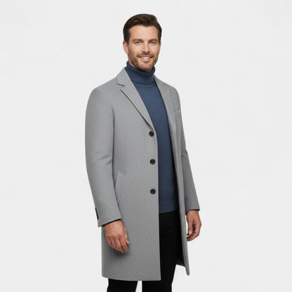 Men's Wool Trench Coat – Mid Length with Lapel Collar