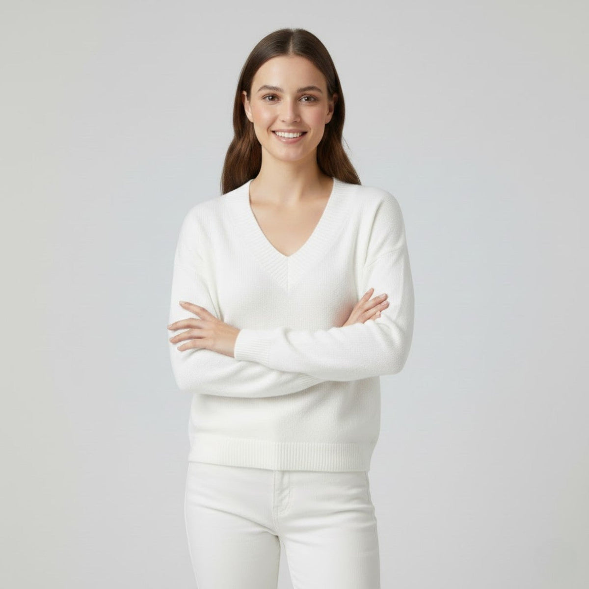 Women's Fine Knit V Neck Jumper – Relaxed Fluid Drape
