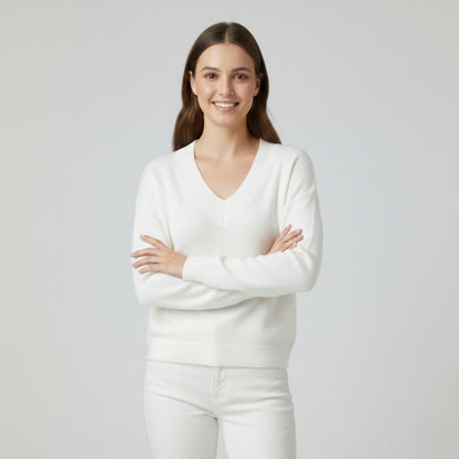 Women's Fine Knit V Neck Jumper – Relaxed Fluid Drape