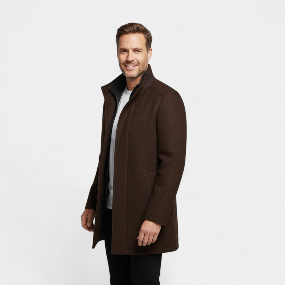 Men's Wool Coat – Double Collar with Removable Gilet