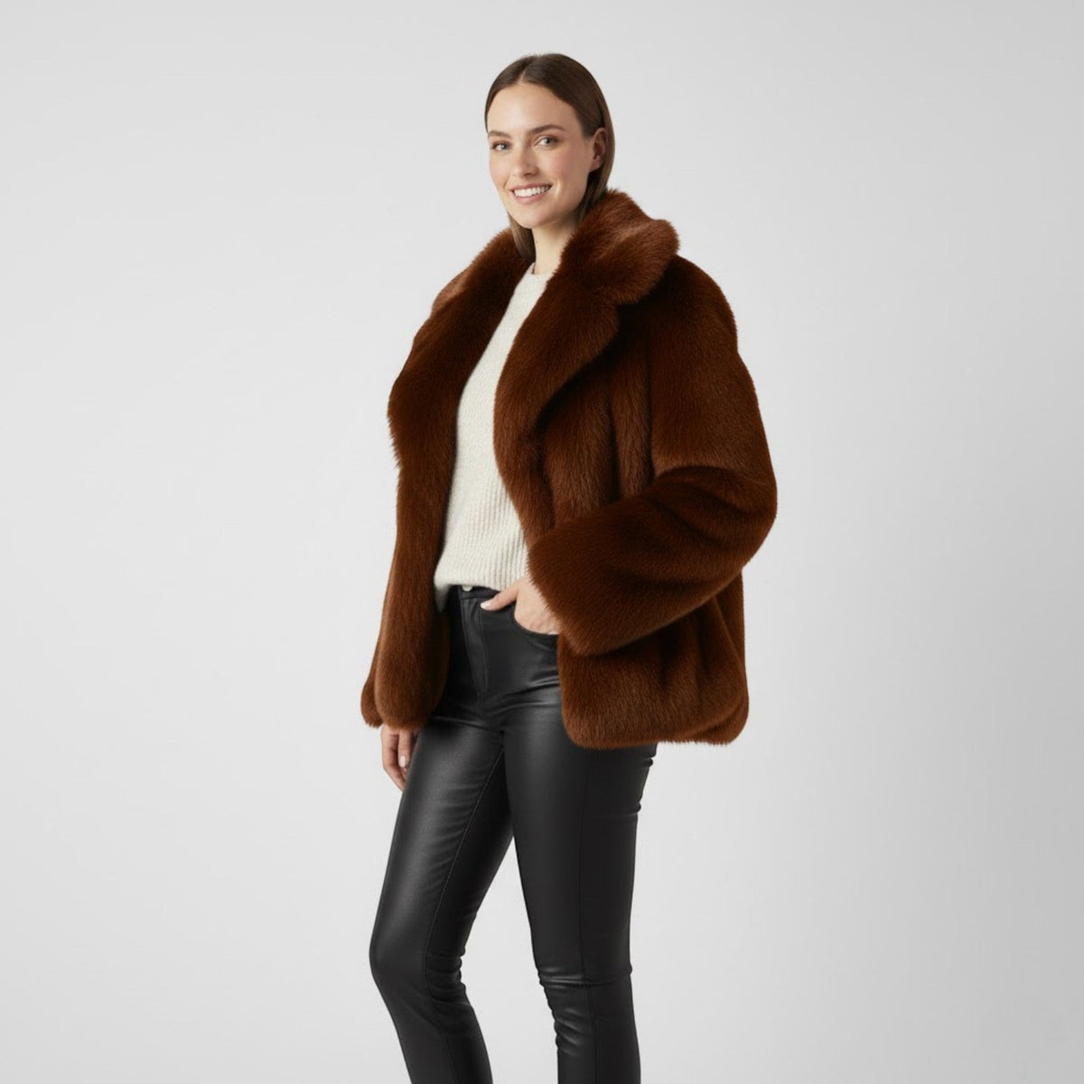 Women's Winter Coat – Faux Fur Lined Wide Lapels