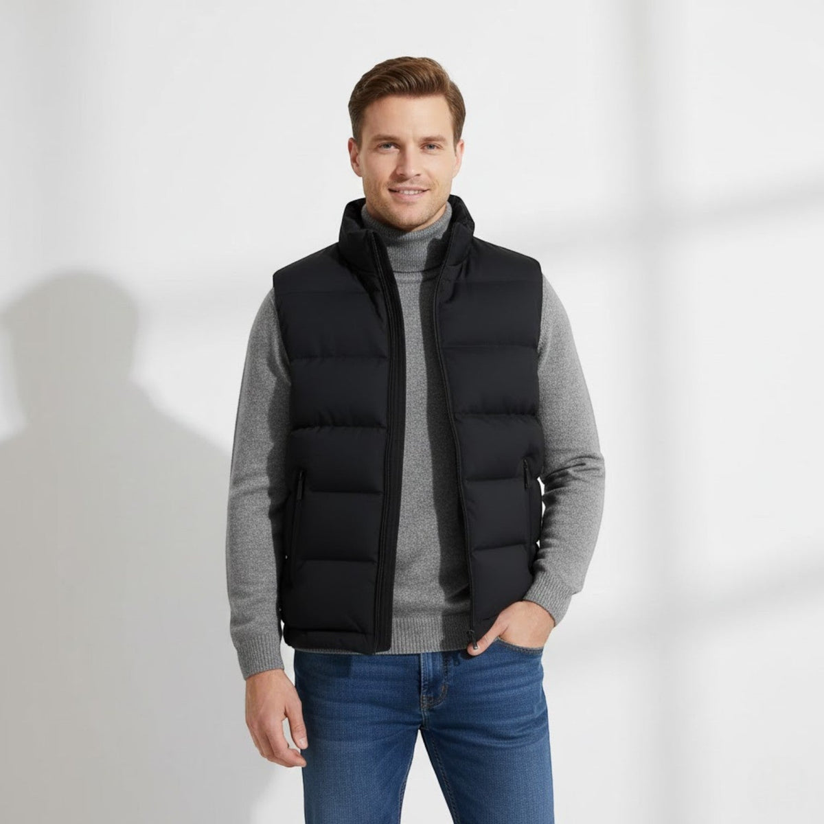 Men's Quilted Body Warmer – Slim Fit Stand Collar