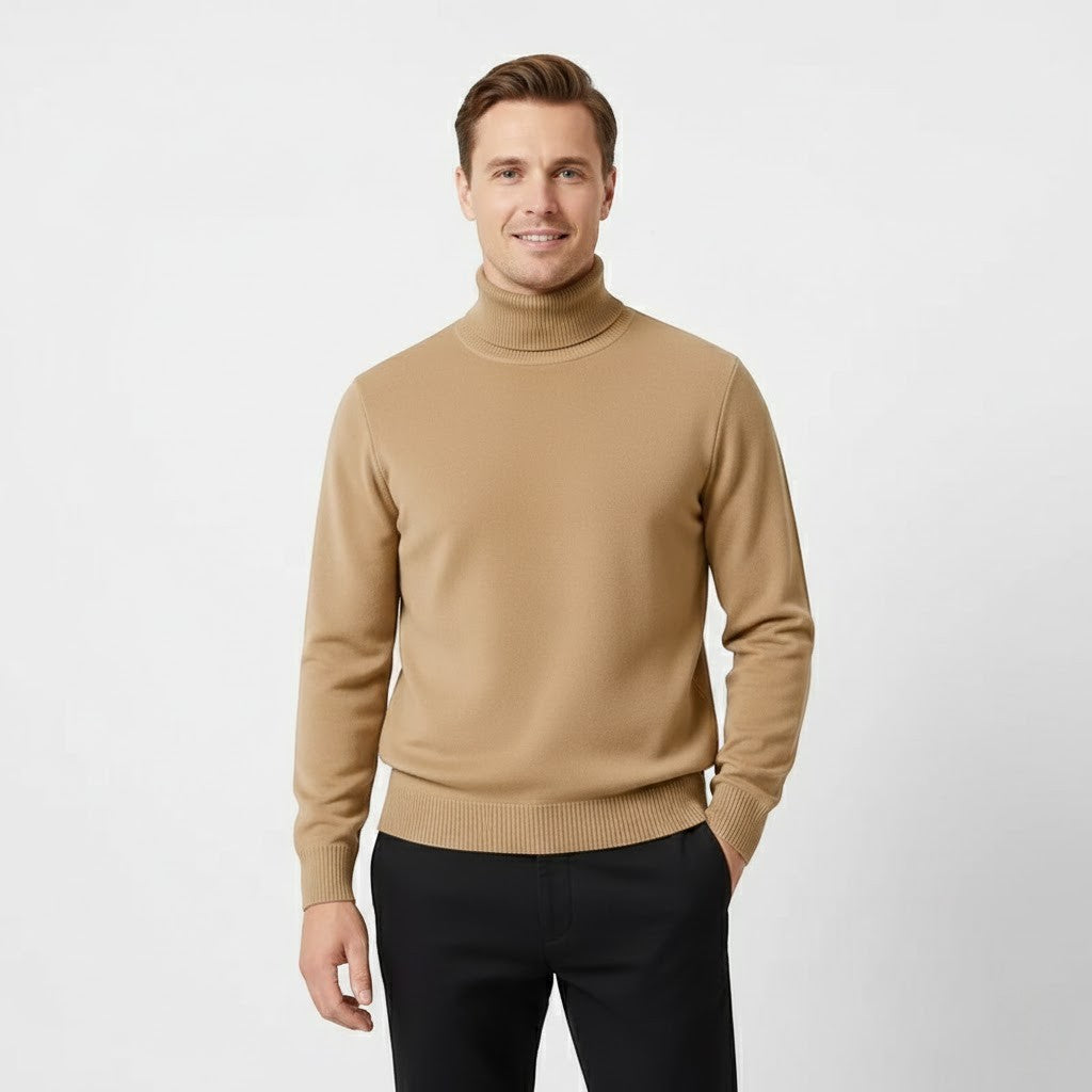 Men's Roll Neck Jumper – Wool Lined Velvet Texture