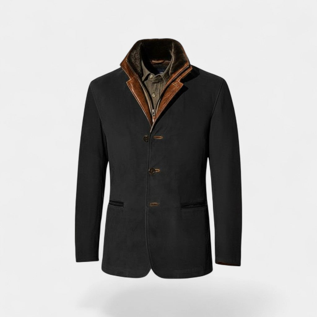 Men's Vintage Suede Jacket – Leather Trim Collar