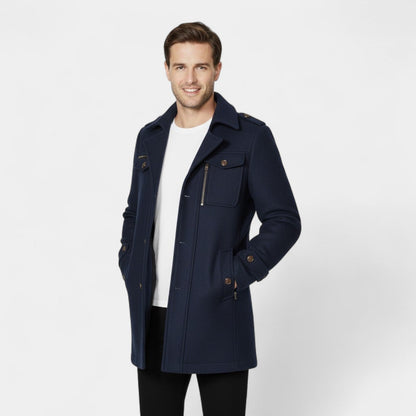 Men's Mid-Length Wool Coat – Double Collar, Quilted Lining