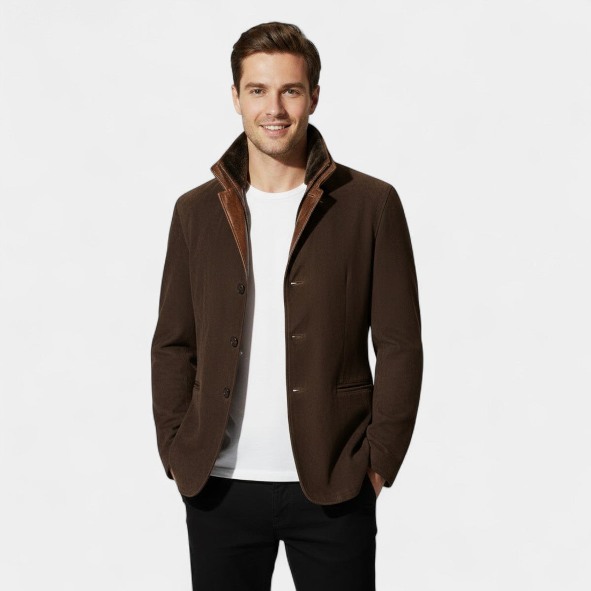 Men's Vintage Suede Jacket – Leather Trim Collar