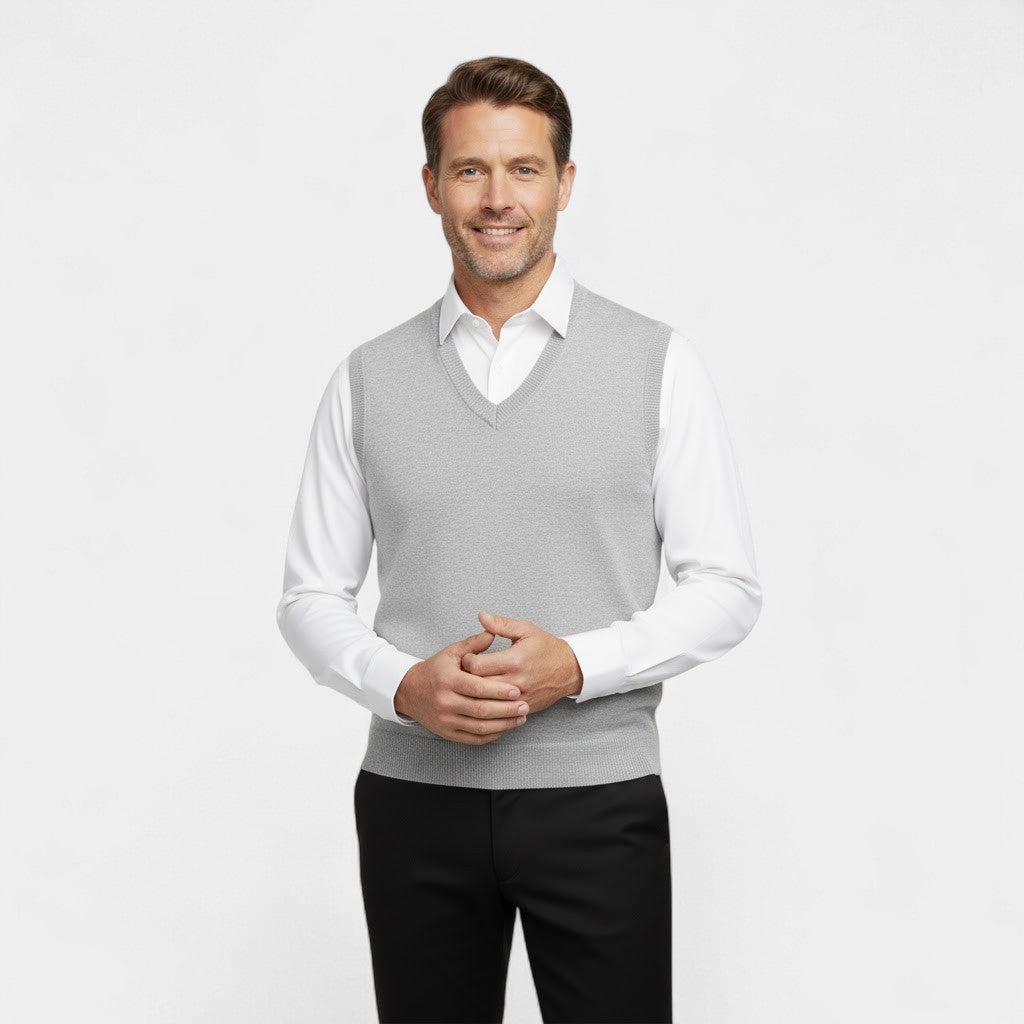 Men's Sleeveless Cotton Vest – Deep V Neck Fine Knit