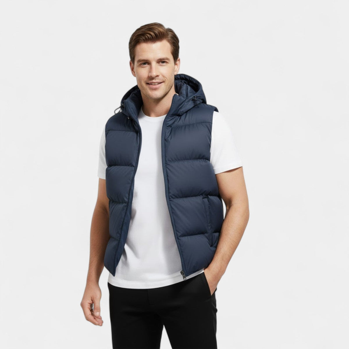 Men's Hooded Body Warmer – Thick Quilted Cotton