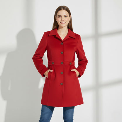 Women's Wool Blend Winter Coat – Mid Length Lapel Collar