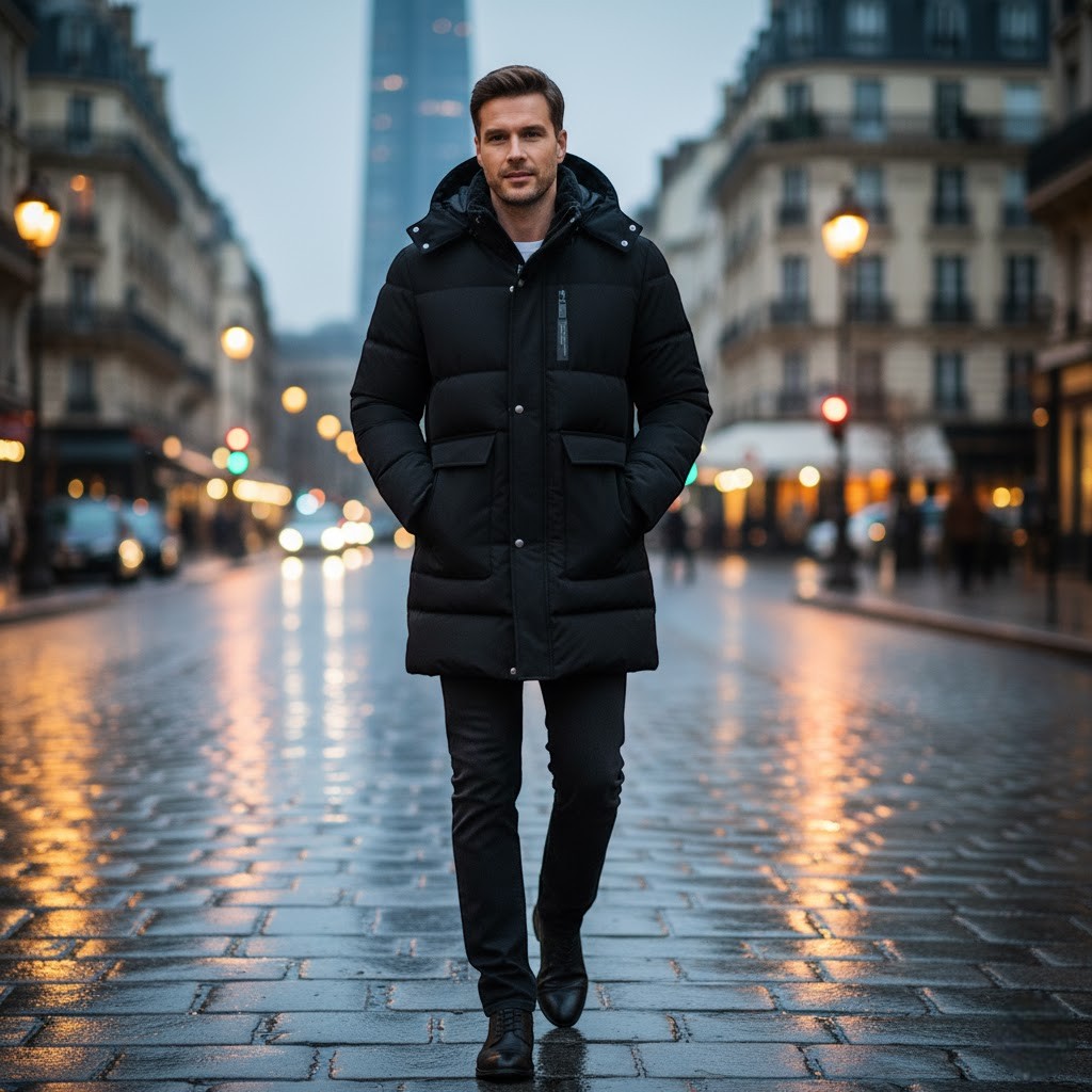 Men's Long Cotton Coat – Fleece Lined with Hood