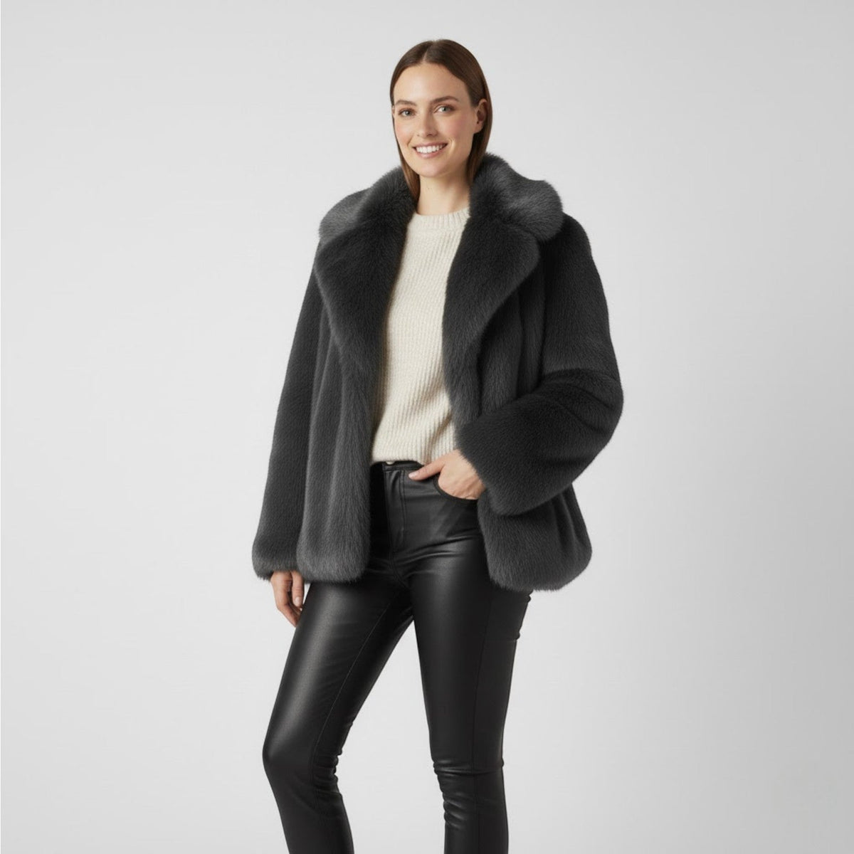 Women's Winter Coat – Faux Fur Lined Wide Lapels