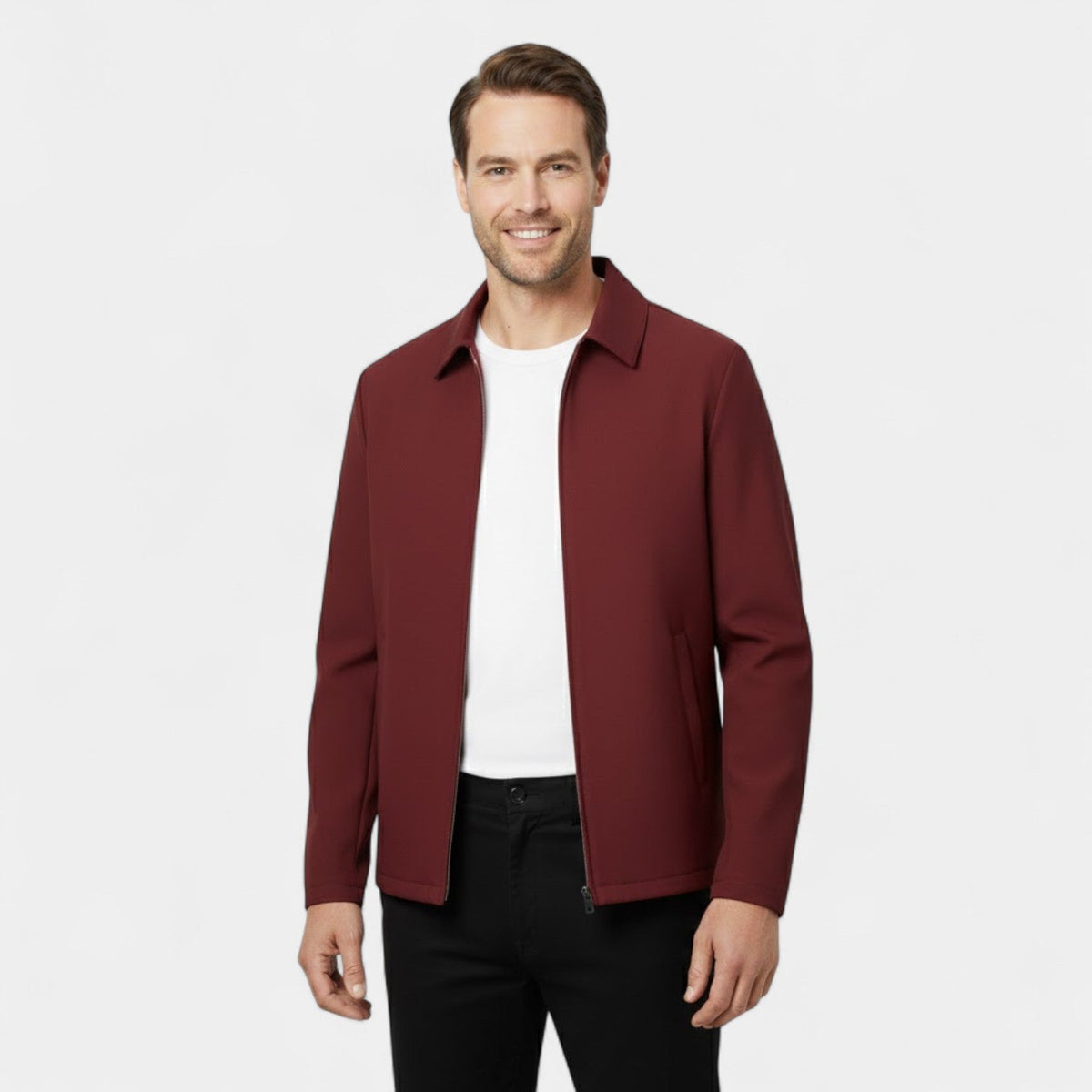 Men's Technical Fabric Coat – Polo Collar, Button Front