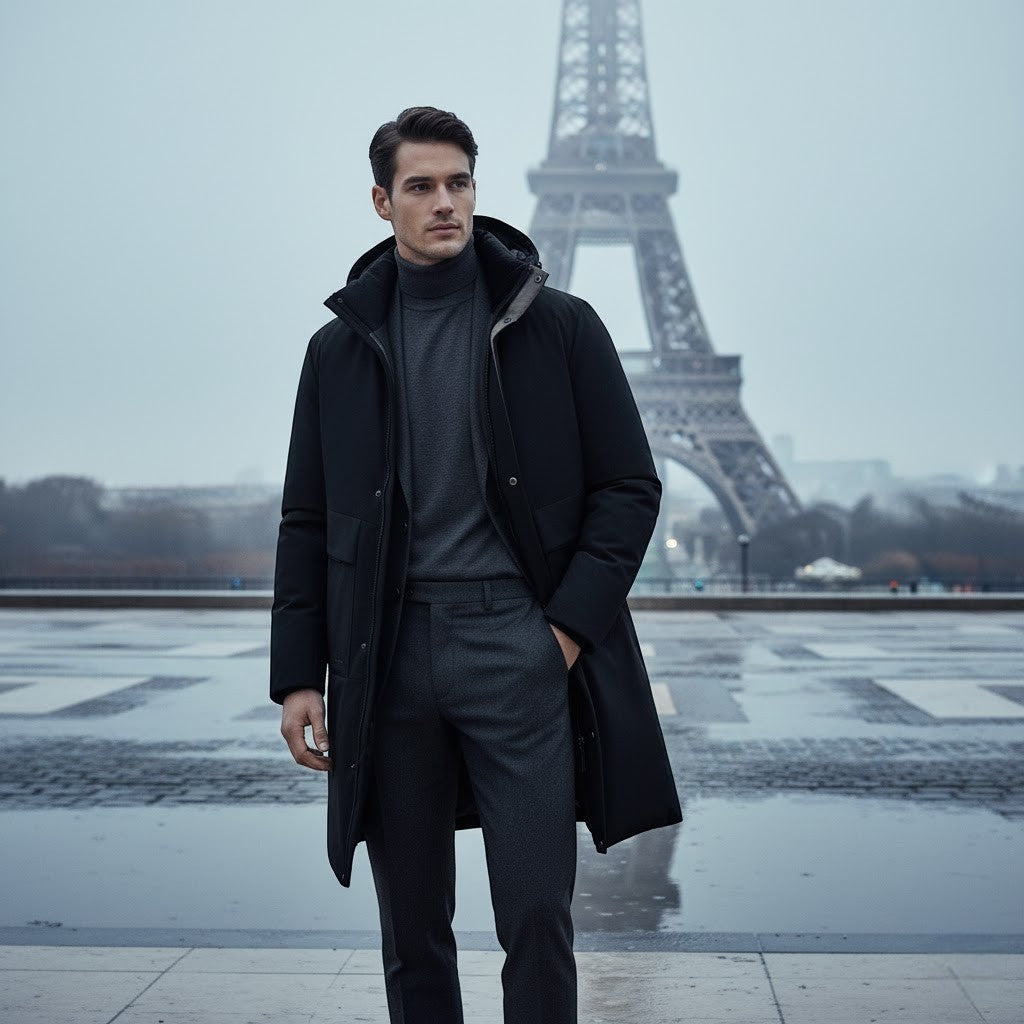 Men's Long Quilted Hooded Coat – Cotton Padded Warmth