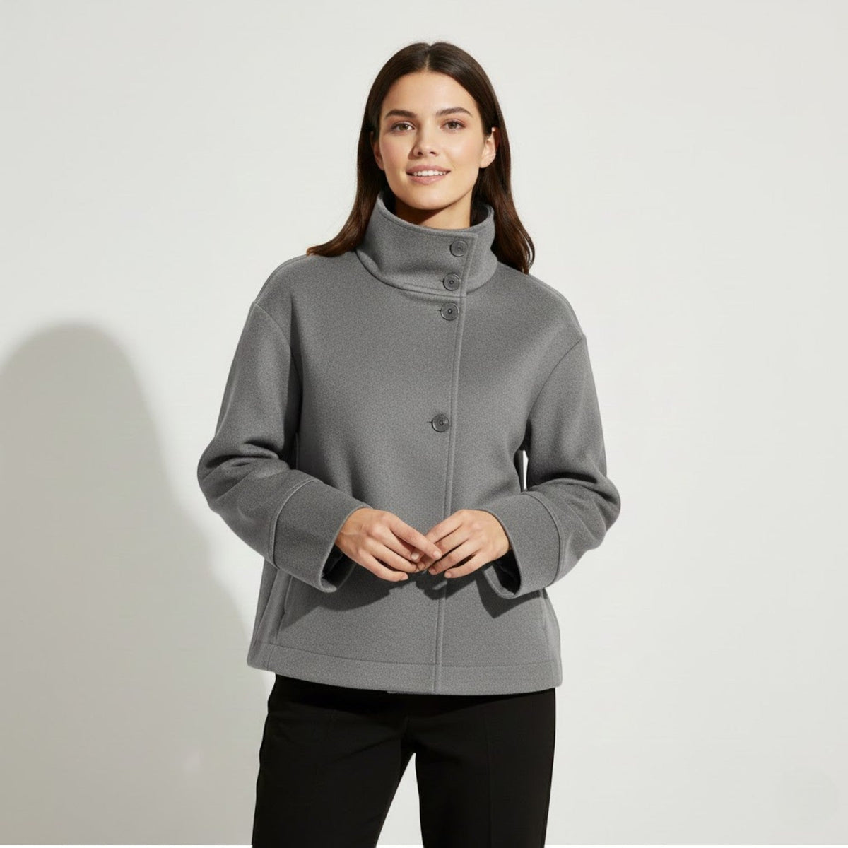 Women's Wool Blend Coat – Stand Collar Relaxed Fit