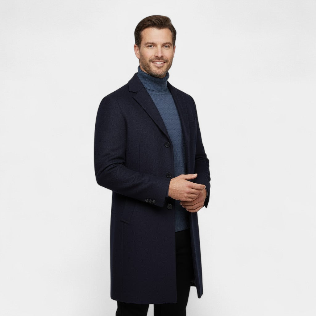 Men's Wool Trench Coat – Mid Length with Lapel Collar