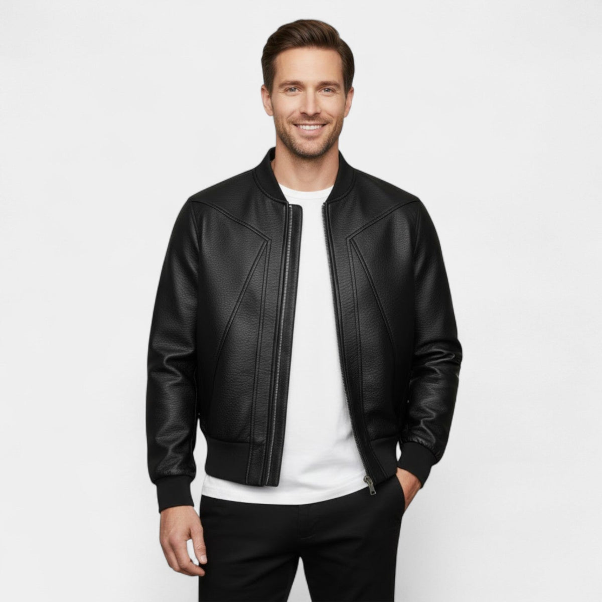 Men's Textured Leather Jacket – Structured Regular Fit