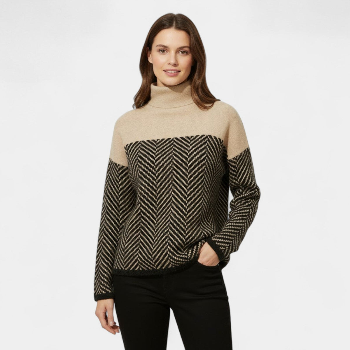 Women's Roll Neck Jumper – Pure Wool, Ribbed Cuffs