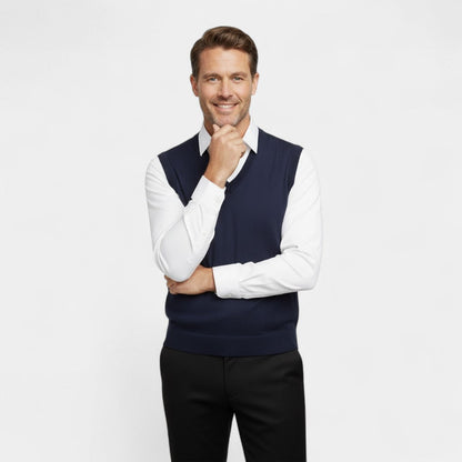 Men's Sleeveless Cotton Vest – Deep V Neck Fine Knit