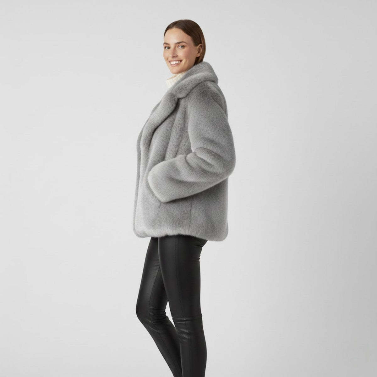 Women's Winter Coat – Faux Fur Lined Wide Lapels